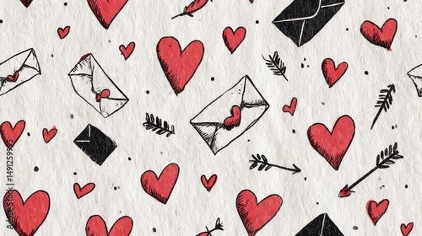 Fototapeta Minimalist Valentine's Day Background – Hearts, Sparkles, and Abstract Lines