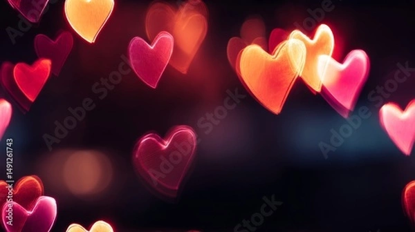 Fototapeta Romantic Seamless Bokeh Pattern – Blurred Heart Lights in Warm Tones