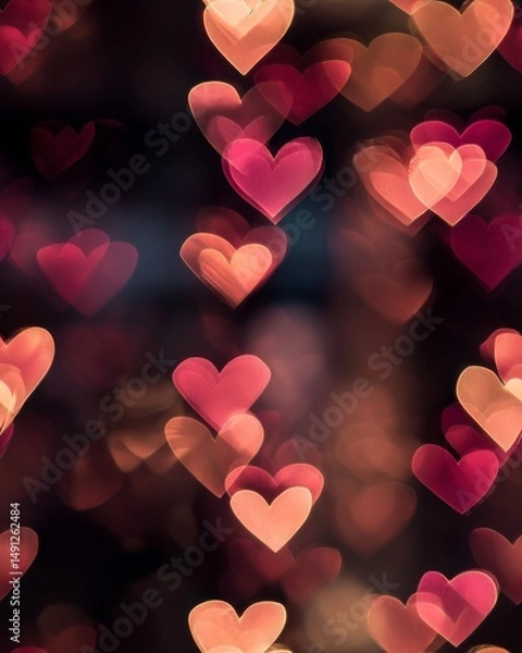 Fototapeta Romantic Seamless Bokeh Pattern – Blurred Heart Lights in Warm Tones