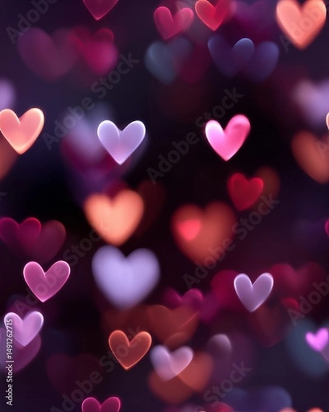 Fototapeta Romantic Seamless Bokeh Pattern – Blurred Heart Lights in Warm Tones