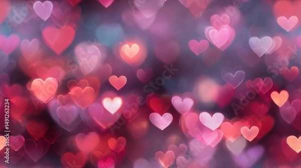 Fototapeta Romantic Seamless Bokeh Pattern – Blurred Heart Lights in Warm Tones