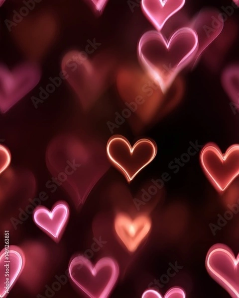 Fototapeta Romantic Seamless Bokeh Pattern – Blurred Heart Lights in Warm Tones