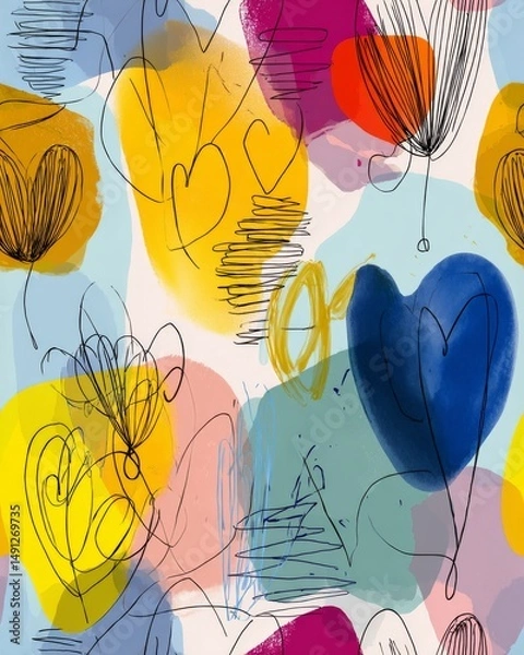 Fototapeta Modern romantic seamless design featuring soft heart shapes and smooth color transition