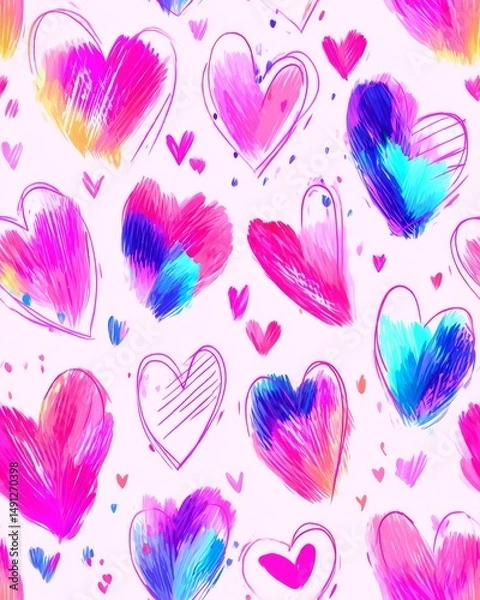 Fototapeta Modern romantic seamless design featuring soft heart shapes and smooth color transition