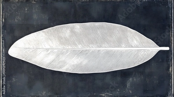 Fototapeta Elegant Silver Leaf on Dark Canvas Botanical Art Print