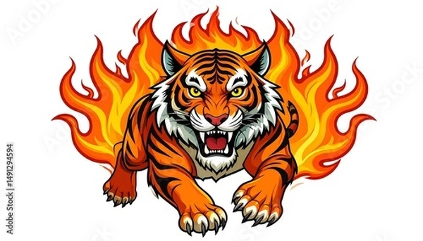 Fototapeta Fiery Tiger Leaping.