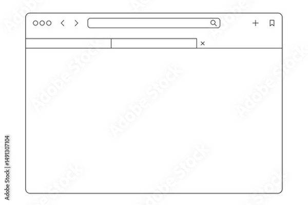 Obraz Generic web browser interface with tabs and URL bar with copy space outline vector