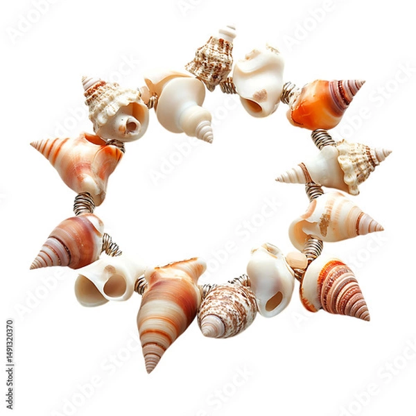 Fototapeta Artistic Shell Bracelet with an Eclectic Mix of Irregular Shells Isolated on Transparent Background