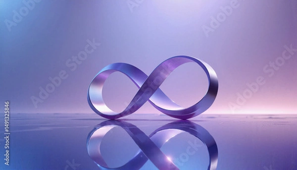 Fototapeta Abstract infinity symbol in reflective surface with purple gradient  