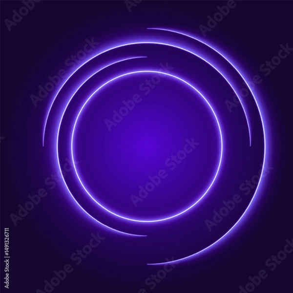 Fototapeta Neon circle frame, glowing portal, vector illustration.