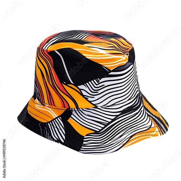 Fototapeta Bold Bucket Hat with a Dynamic High Contrast Graphic Isolated on Transparent Background