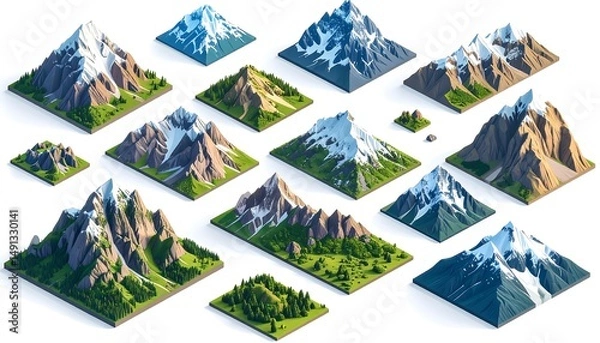 Fototapeta Isometric Mountain Range Set.