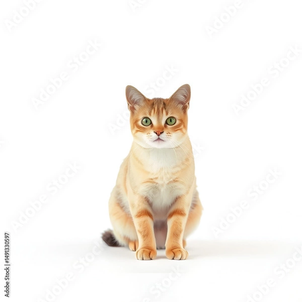 Obraz Appreciate the collected bearing of a cat stationed at the midpoint of a stark white plane. Even lighting negates any shadows, highlighting soft whiskers and subtle color fluctuations in the