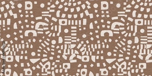 Fototapeta Calm scribble shape minimal shape seamless border pattern. Gender neutral baby nursery natural brown linen banner background. Scandi style sketch doodle wash tape edging trim. 