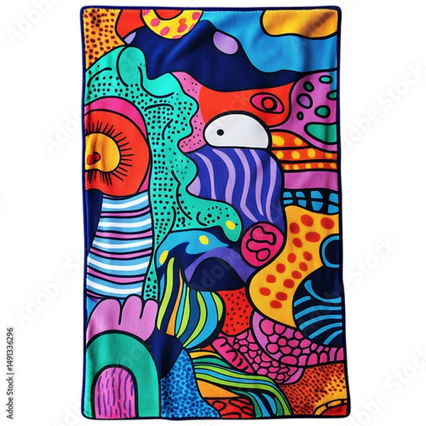 Fototapeta Playful Beach Towel with Giant Quirky Hand Drawn Do Isolated on Transparent Background