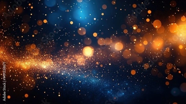 Fototapeta Abstract cosmic-like scene with glowing orange and blue particles creating a sense of depth and mystery