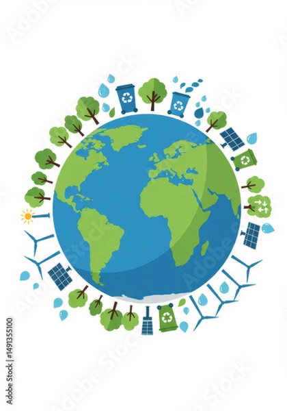 Obraz Sustainable Earth with Eco Icons Around the Planet