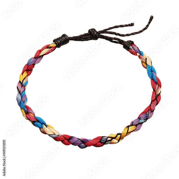 Fototapeta Trendy Woven Anklet with Interlaced Vibrant Threads Isolated on Transparent Background