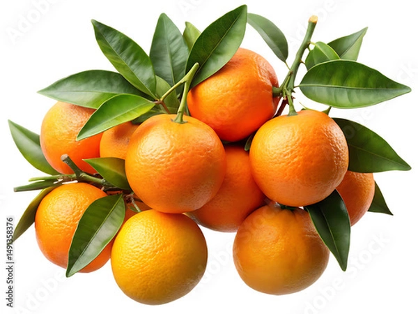 Fototapeta A delightful bunch of fresh tangerines on branches with lush green leaves