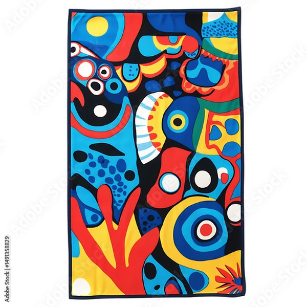 Fototapeta Playful Beach Towel with Giant Whimsical Fish Patterns Isolated on Transparent Background