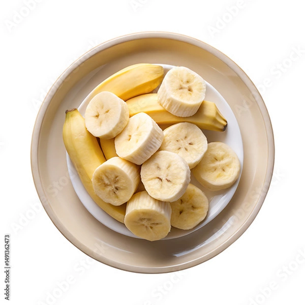 Fototapeta Top down view of a plate of bananas with some banana slices