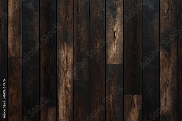 Fototapeta close-up view of dark brown and black wooden floor panels with visible grain texture and varied shades creating a rustic and warm atmosphere