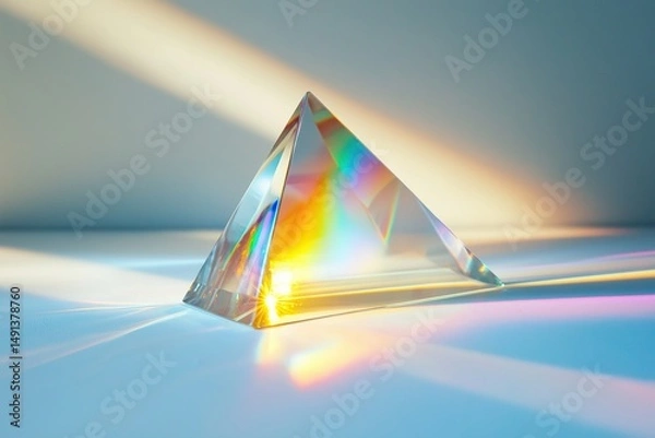 Fototapeta Light refraction through a triangular prism creating colorful rays