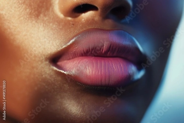 Fototapeta Close-up photograph of half a woman's face with lips painted with beautiful lipstick