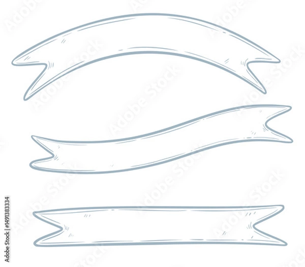Obraz Ribbon vector illustration with space for text. Linear pastel blue drawing for branding and packaging in vintage style. Outline sketch of Scrolls for retro menu headers and titles.