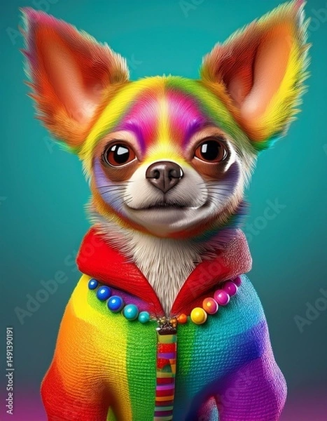 Obraz 3D Chihuahua in regenbogen Farben