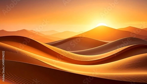 Fototapeta Sunset over rolling desert dunes.