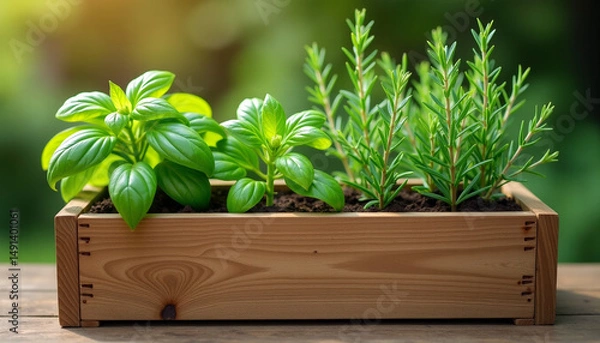 Obraz Flowerpot Raised Wooden Planter Box With Basil