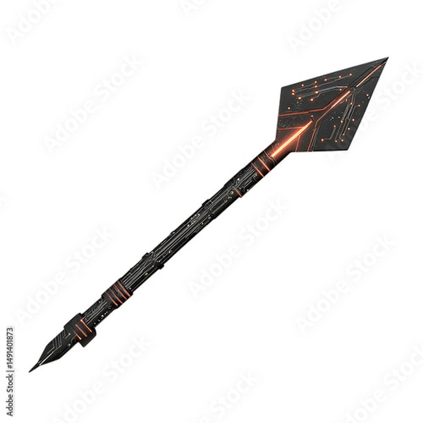 Fototapeta A Satin Black Arrow with Glowing Circuit Patterns Isolated on Transparent Background
