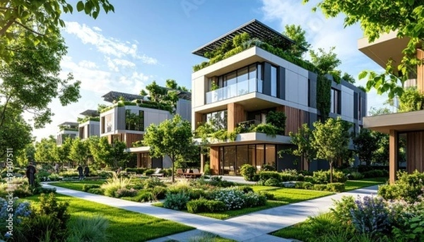 Fototapeta Green Living Modern Homes Blend with Natures Beauty.
