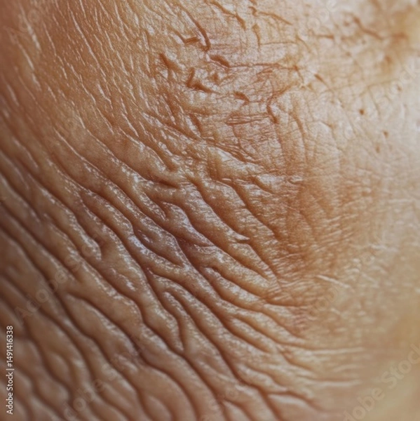 Fototapeta Detailed Skin Texture: An intimate portrayal of human skin, revealing the intricate patterns and textures that tell a story of life, aging, and the natural world.