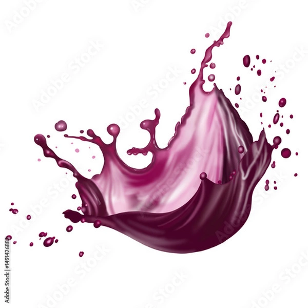Fototapeta Red wine liquid swirl splash with tiny bubbles creating dynamic wave effect, showcasing beauty of fluid motion and vibrant color, grapes juice wine liquid
