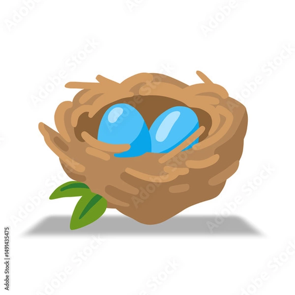 Obraz Cute illustration of a bird's nest with two blue eggs.