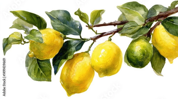 Fototapeta Lemon Branch with Lemon on Transparent Background