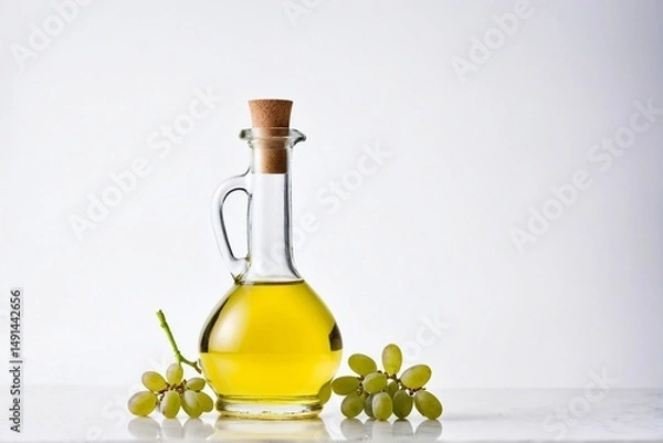 Fototapeta Pure Grape Seed Oil in Glass Bottle with Fresh Grapes