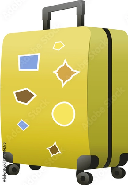 Obraz yellow suitcase with lots of stickers. cartoon style