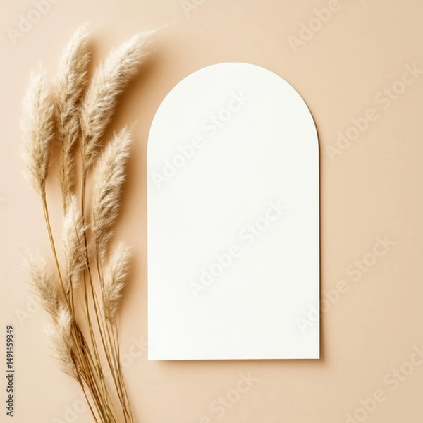 Obraz Blank card mock up on the table decorated with pampas grass