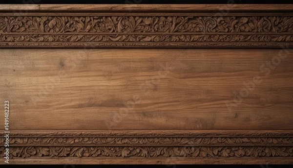Obraz Worn wooden border, intricate detailing, natural grain,  carving,  decoration