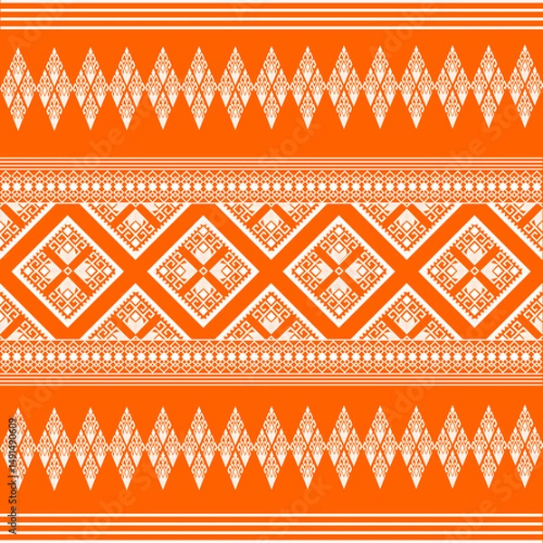 Obraz Seamless geometric ethnic pattern vector design featuring symmetrical tribal-inspired motifs, bold lines, and repeating shapes. Perfect for fabric prints, wallpapers, digital backgrounds, and ethnic-t