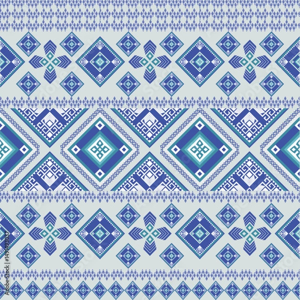 Fototapeta Seamless geometric ethnic pattern vector design featuring symmetrical tribal-inspired motifs, bold lines, and repeating shapes. Perfect for fabric prints, wallpapers, digital backgrounds, and ethnic-t
