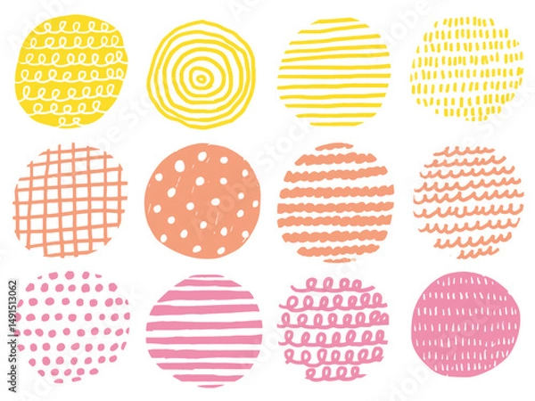 Fototapeta 手描きあしらいセット　まる　パターン　カラーペン