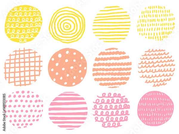 Fototapeta 手描きあしらいセット　まる　パターン　カラーペン