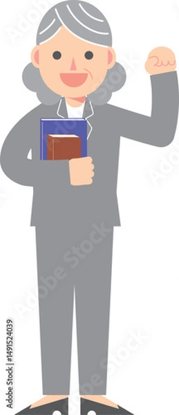 Fototapeta ガッツポーズをして教科書を持つスーツの女性