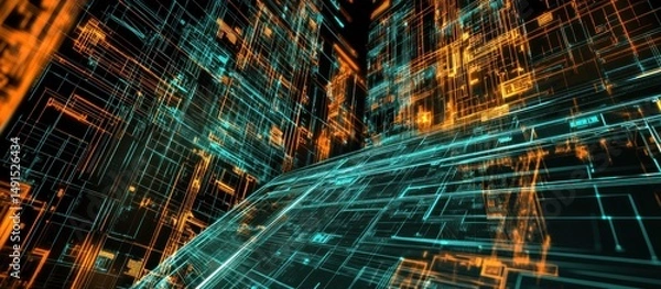 Obraz futuristic cityscapes with intricate digital lines create an imm