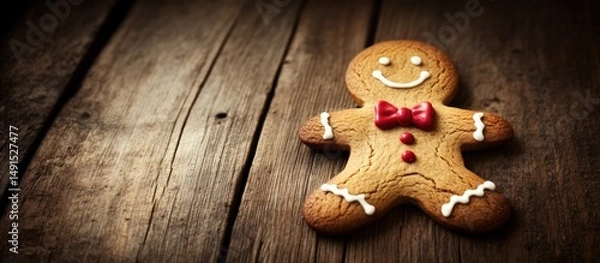 Obraz a charming gingerbread man rests upon a rustic wooden surface, e