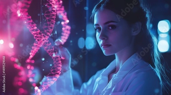 Obraz captivating depiction of a female scientist examining a luminous